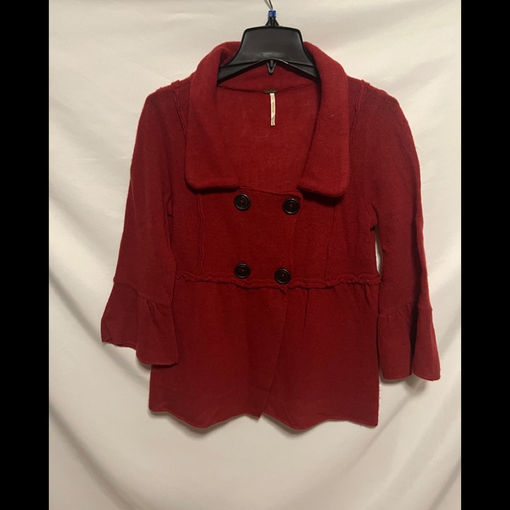 Free People red sweater jacket size L